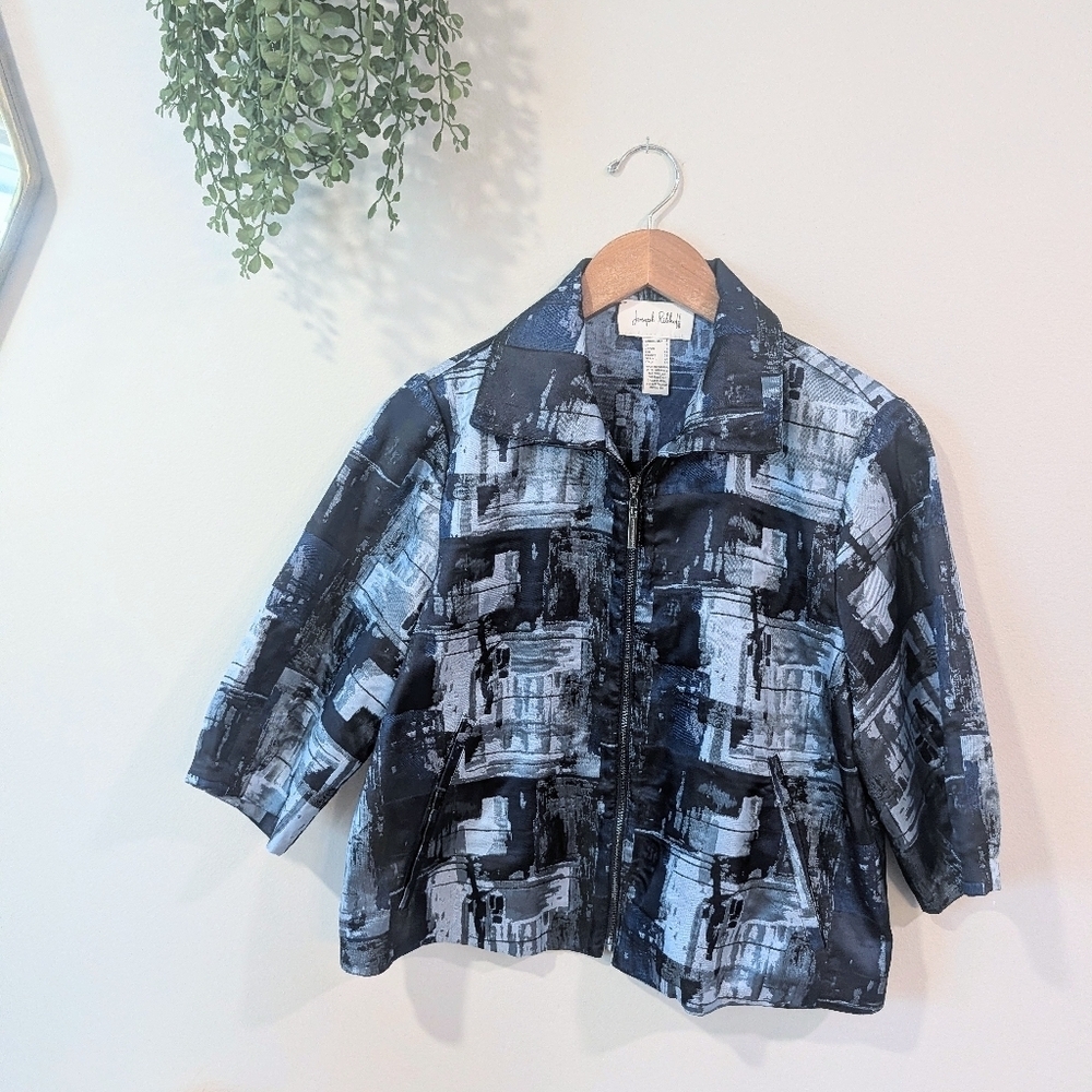 Joseph Ribkoff Navy and Charcoal Zip Jacket